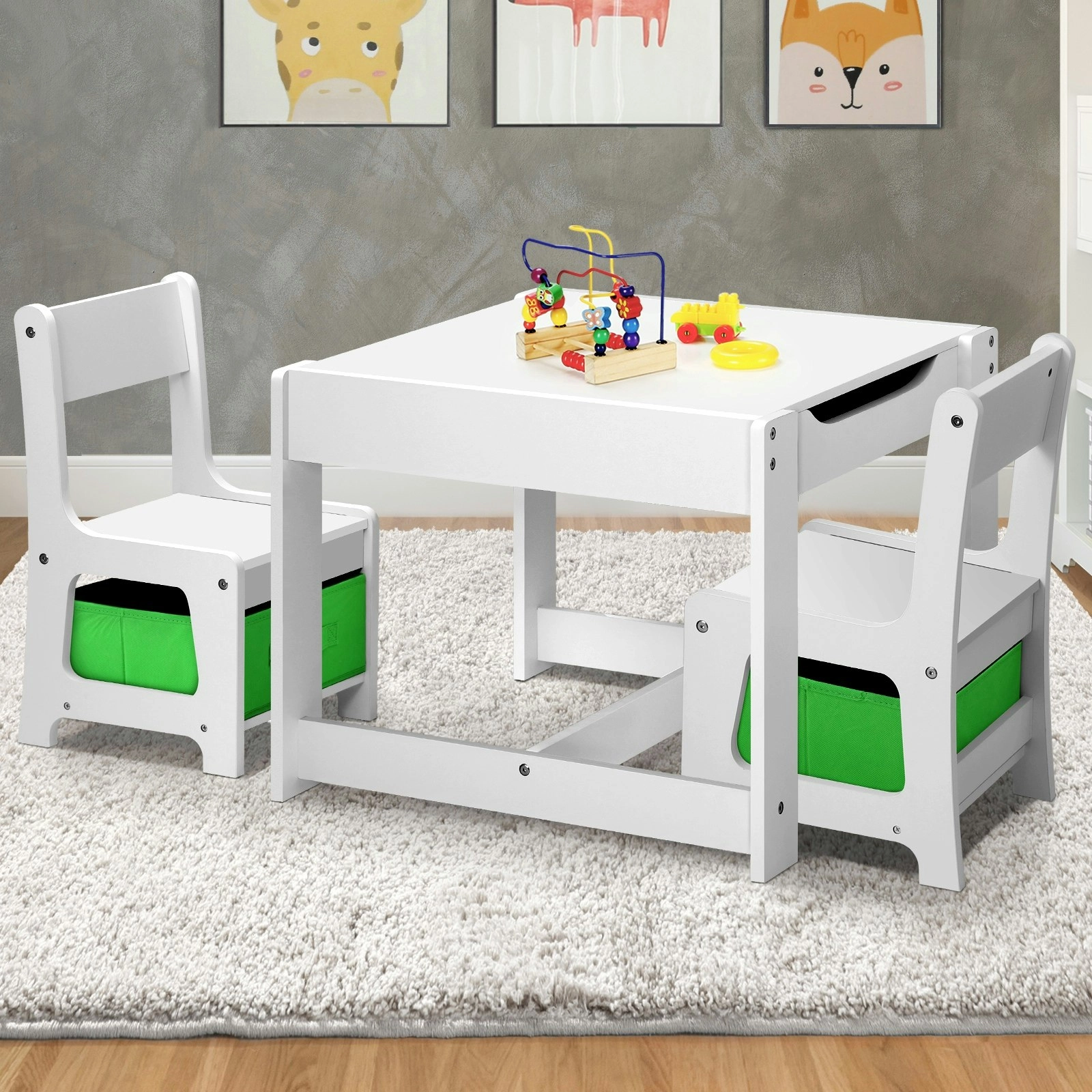 Oikiture 3-Piece Kids Table and Chair Set Multifunctional Activity Play Toys Storage Bins