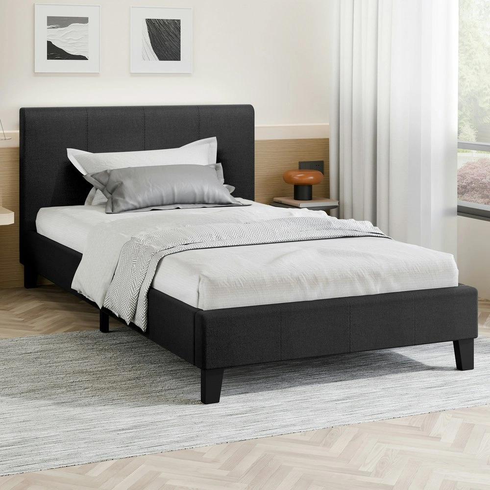 Alfordson Bed Frame Single Size Mattress Base Wooden Platform Fabric Charcoal