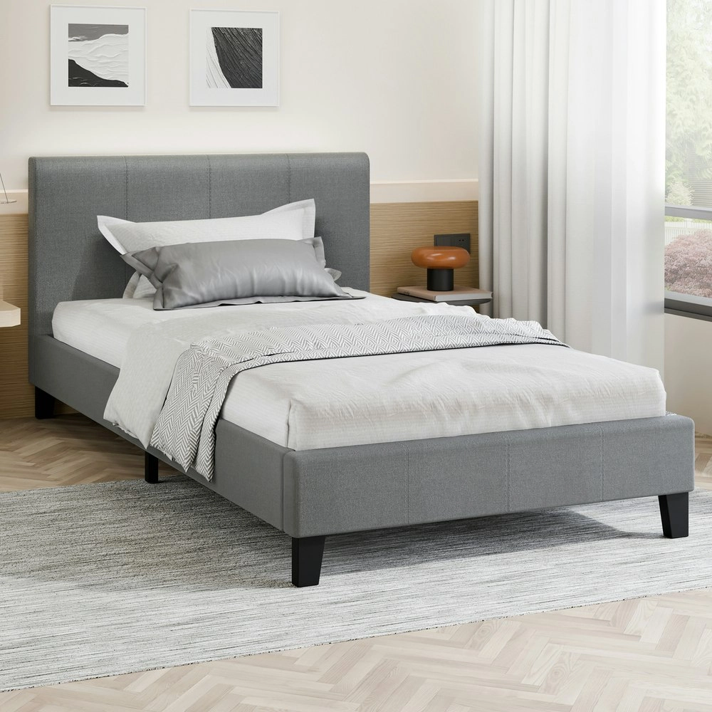 Alfordson Bed Frame Single Size Mattress Base Wooden Platform Fabric Grey