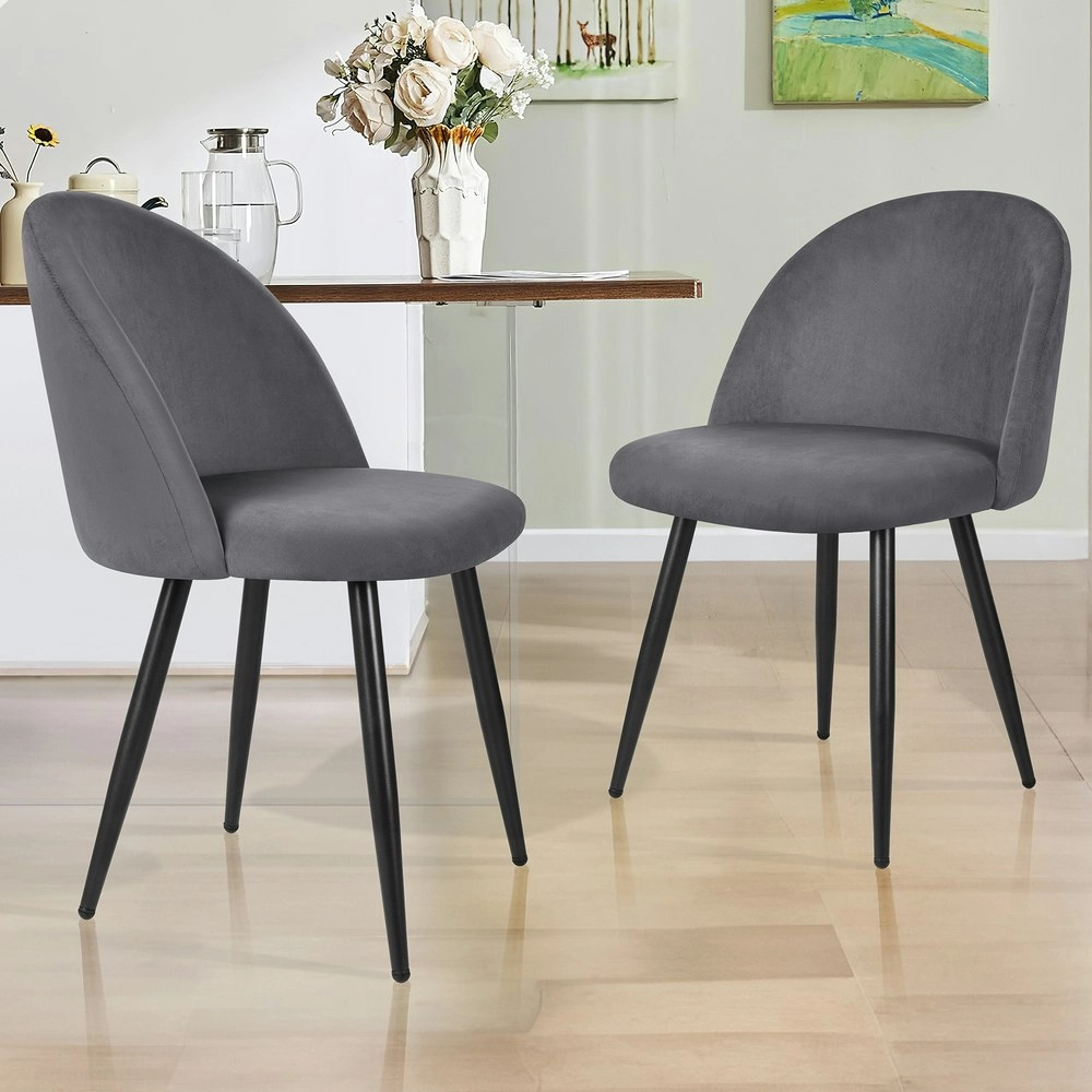 Alfordson 2x Dining Chairs Velvet Grey