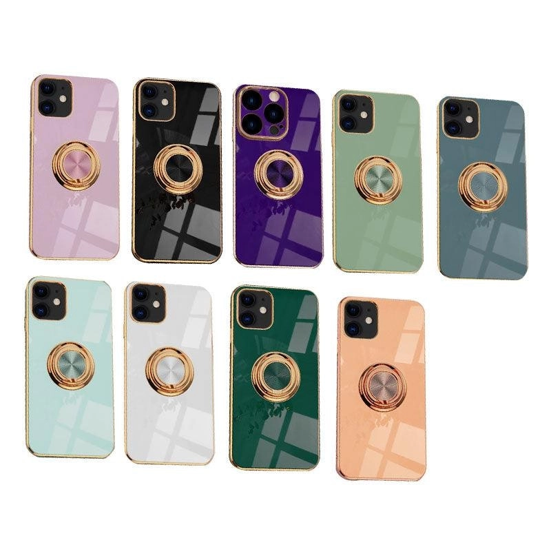 Grey Luxury Shockproof Silicone Ring Case Stand Cover For iPhone 14 13 12 11 Pro Max