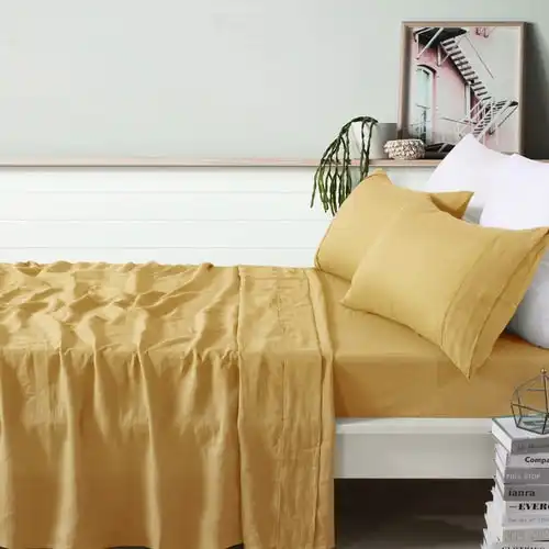 Vintage Design OCHRE 100% Linen Sheet Set