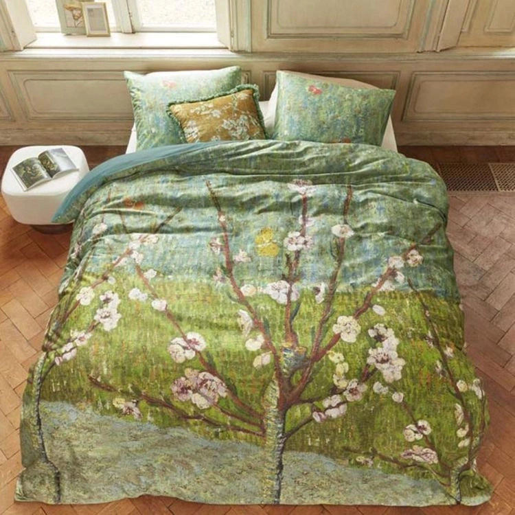 Bedding House Van Gogh Peach Trees Green Cotton Sateen Quilt Cover Set