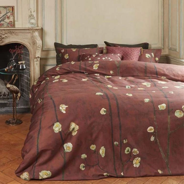 Bedding House Van Gogh Plum Blossoms Red Cotton Sateen Quilt Cover Set