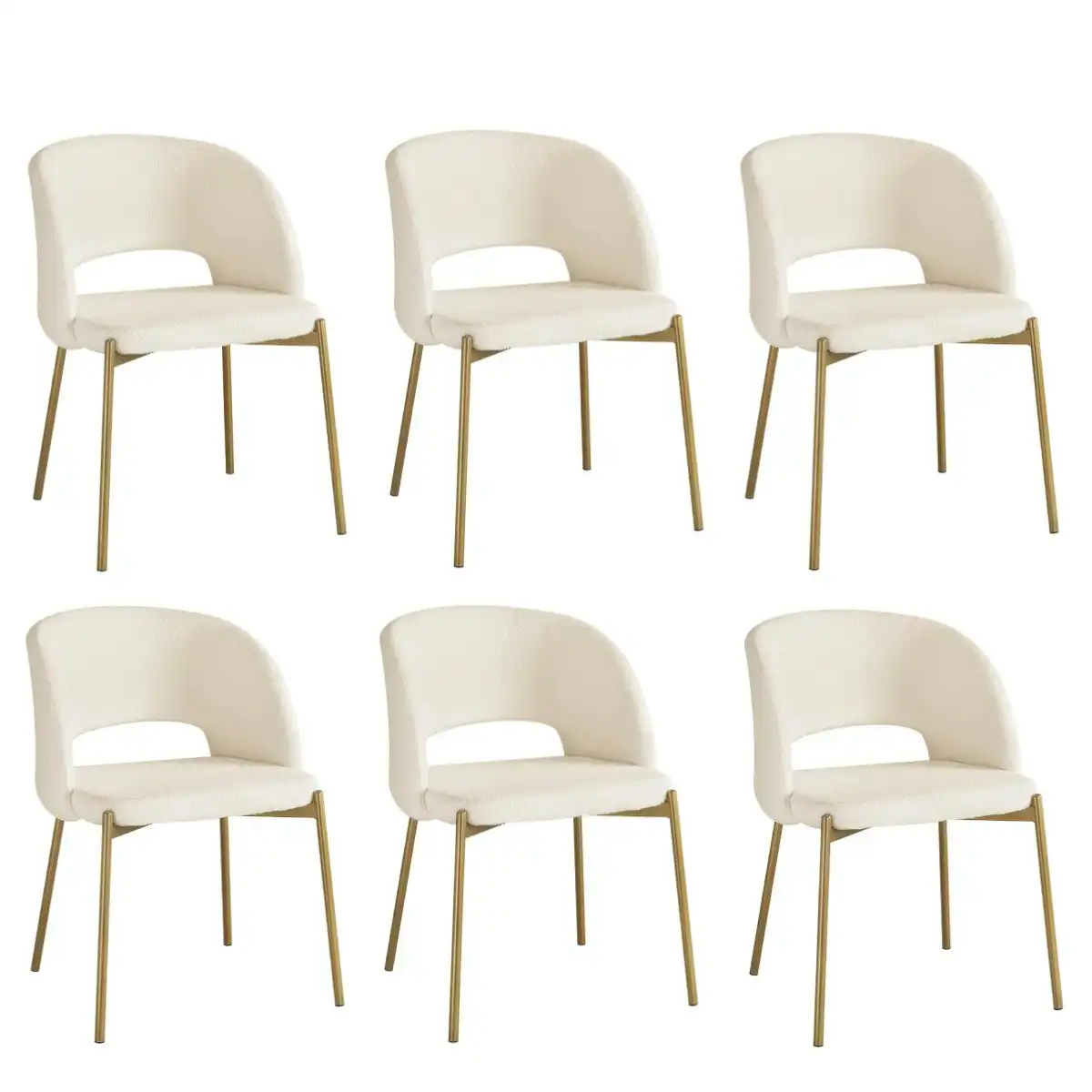 Oikiture 6pcs Armchair Dining Chair Accent Chairs Tub Armchairs Sherpa White&Gold