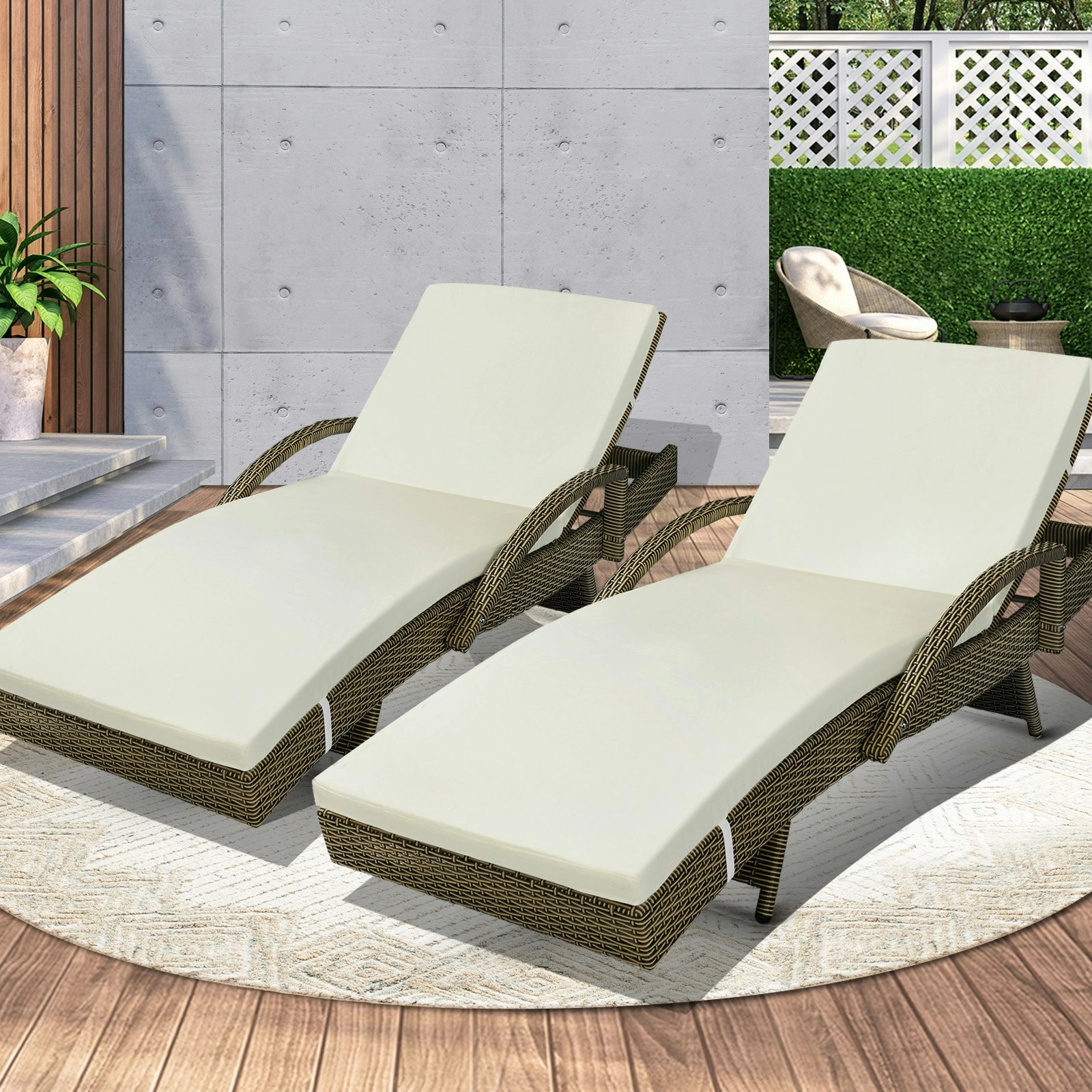 Livsip 2X Sun Lounger Wicker Lounge Day Bed Patio Sofa Cushion Outdoor Furniture