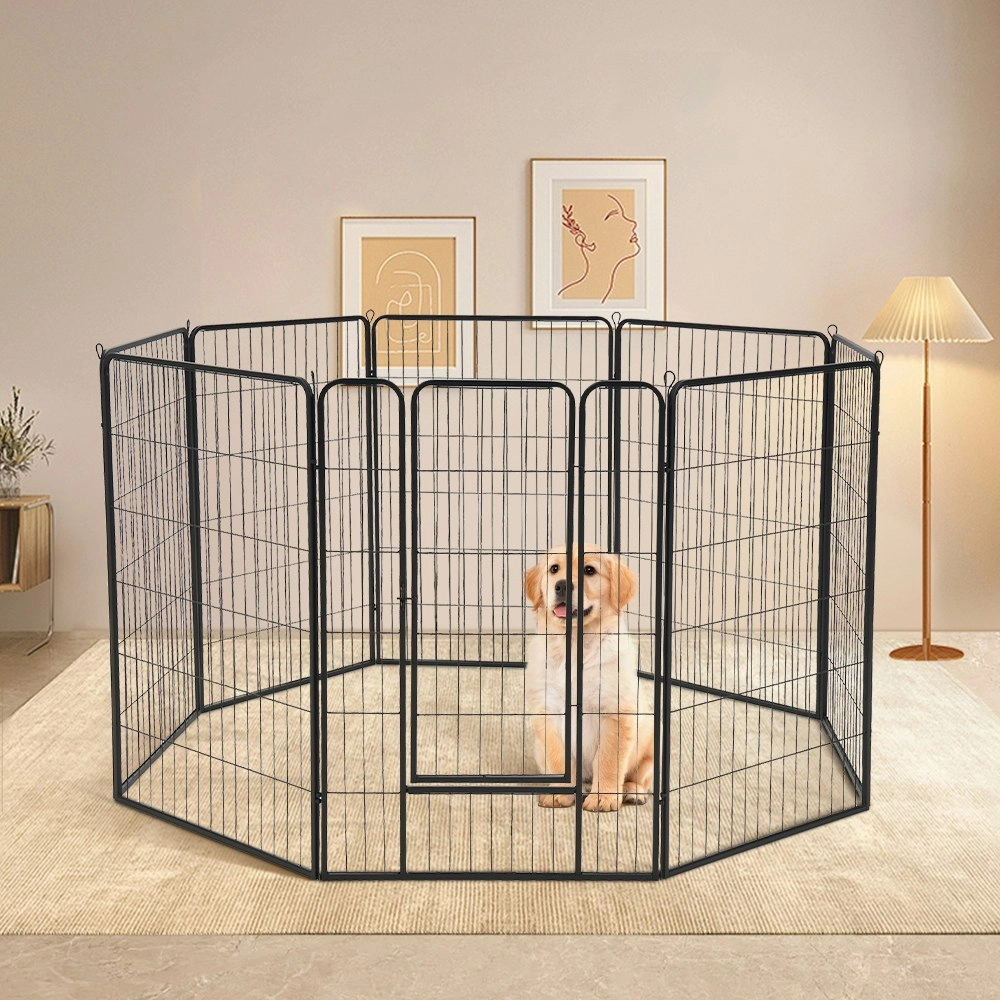 Petzly Dog Playpen Puppy Exercise Cage Pet Cage Enclosure 8 Panel 80x120CM Black