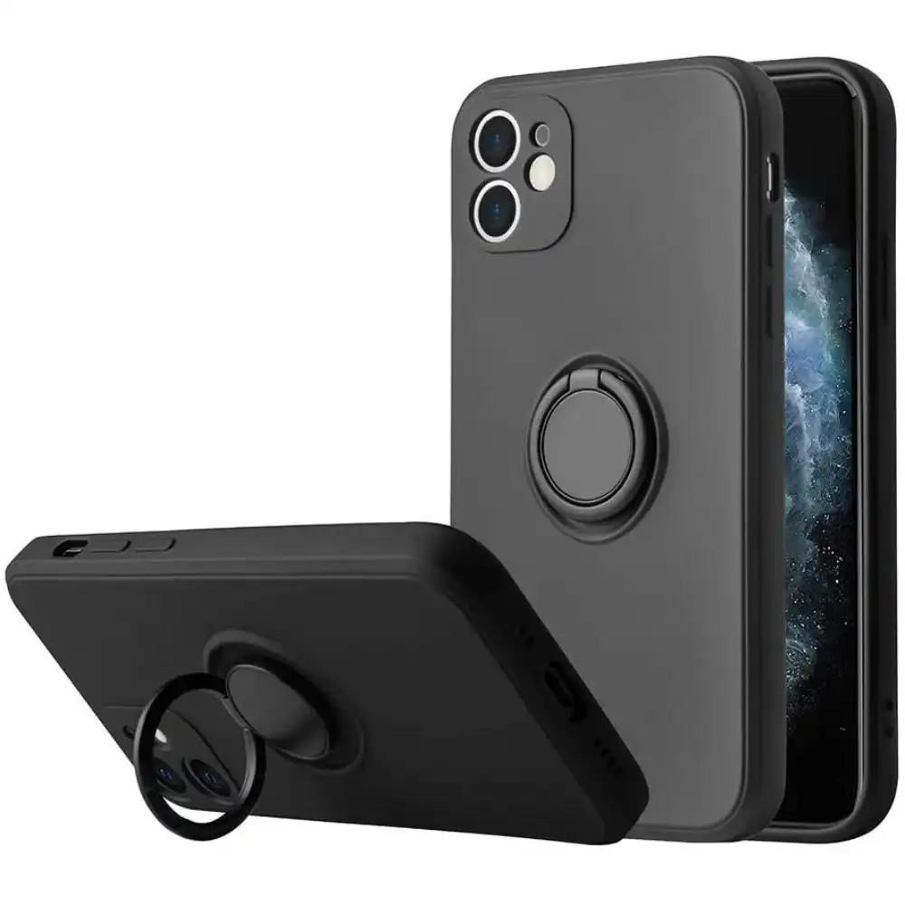 Shockproof Silicon Case with Ring Stand for iPhone 12 Mini 5.4" - Black