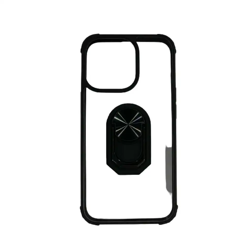 Hard Case With Magnet Stand Ring For iPhone 13 6.1" - Black/Clear