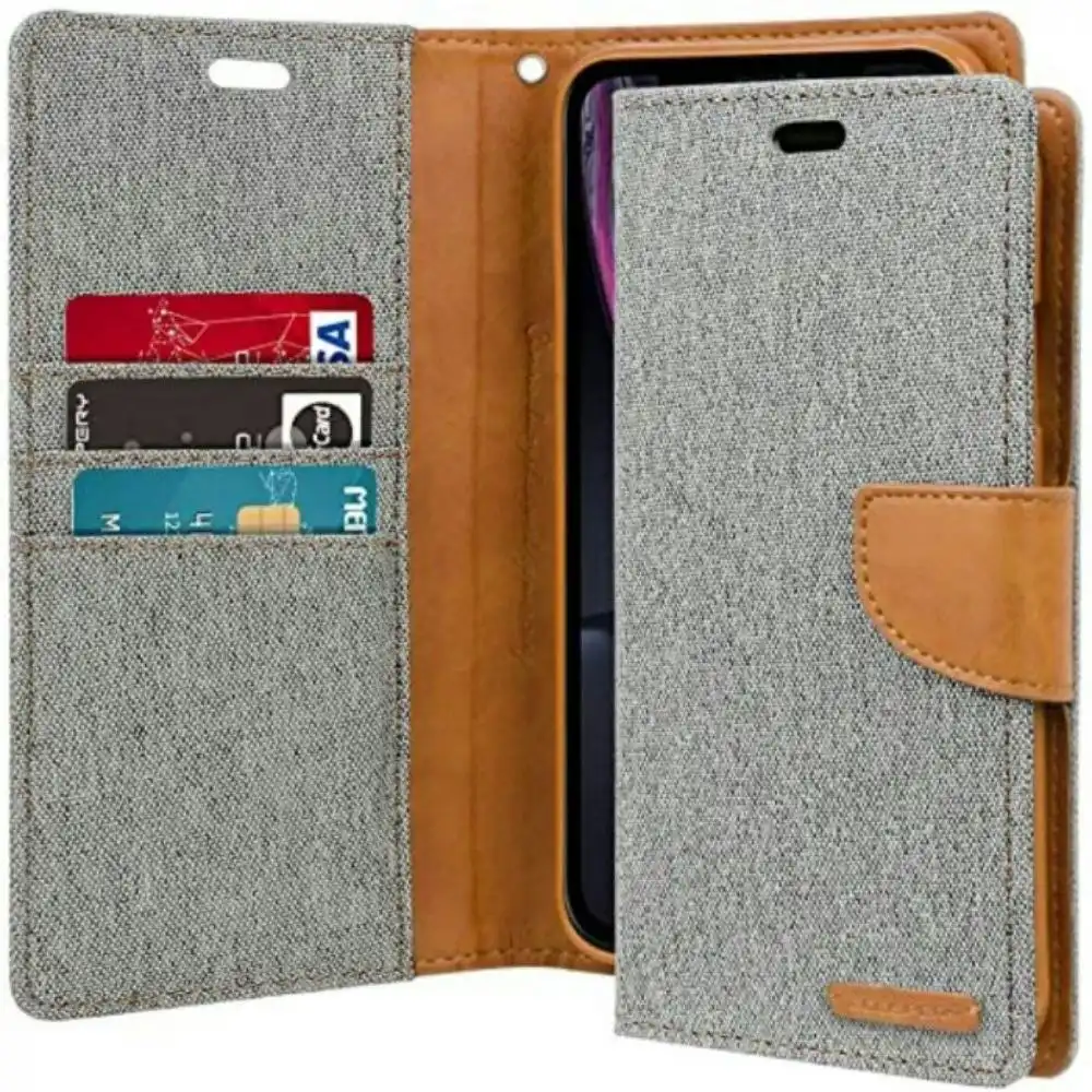 Goospery Canvas Book Case For iPhone 13 6.1" - Grey