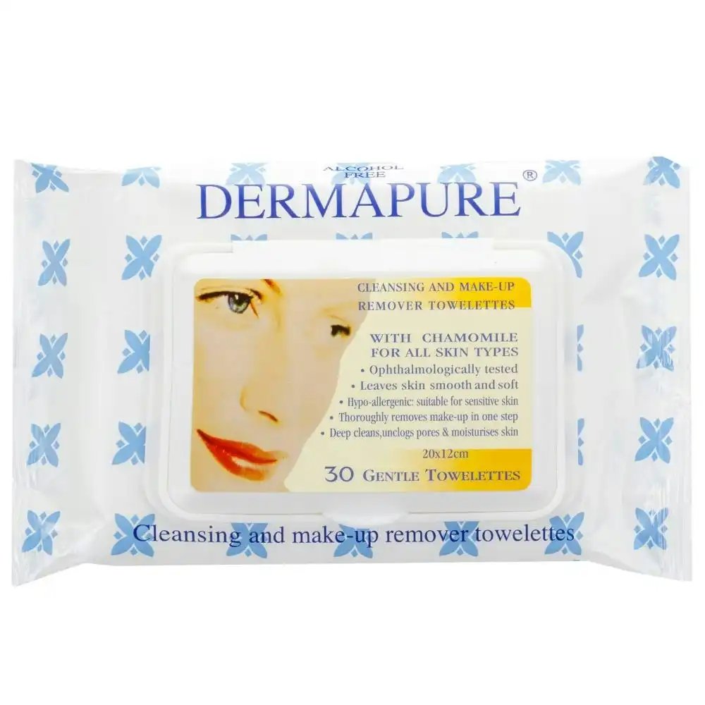 Dermapure Cleansing and Makeup Remover Towelettes Chamomile- 30 Pack 20x12cm 1 Piece