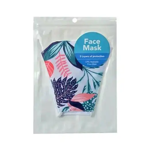 Face Mask Three Layer Palm Pink Turquoise Colours - 1 Piece