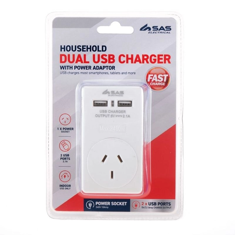 Adaptor with Dual USB Ports - White