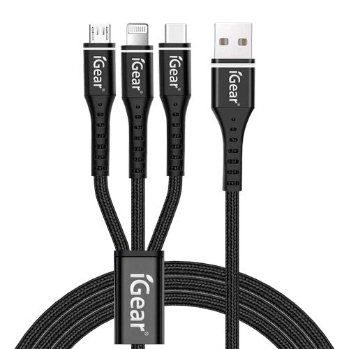 3 In 1 Heavy Duty Braided Cable - Black