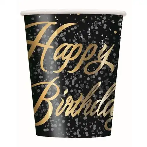 Glitz Gold Happy Birthday Foil Stamped Paper Cups