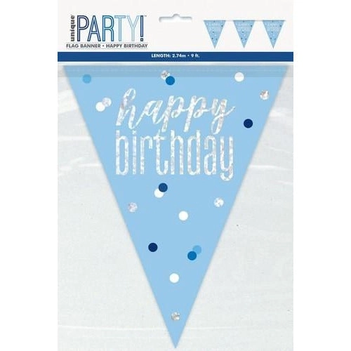 Blue Happy Birthday Prismatic Foil Flag Banner