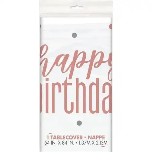 Happy Birthday Printed Tablecover - Rose Gold