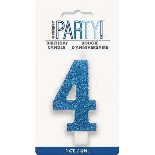 Numeral Candle 4 Glitter Blue