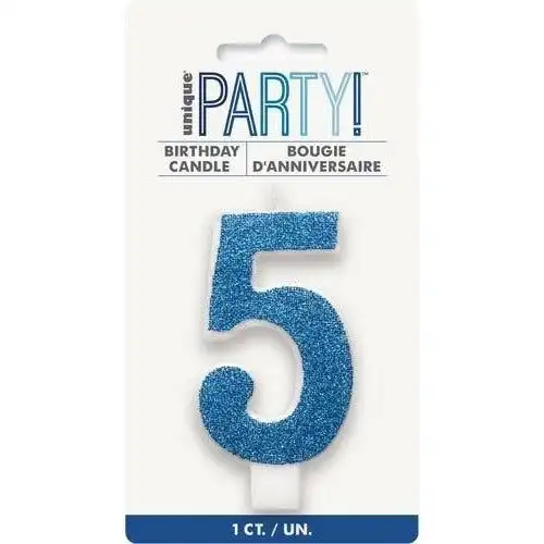 Birthday Candle Number 5 - Glitter Blue