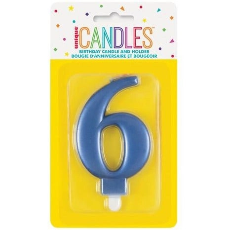 Birthday Candle Number 6 - Metallic Blue