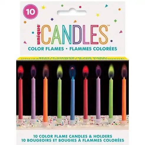 Coloured Flame Birthday Candles With Holders