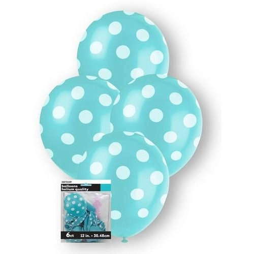 Caribbean Teal Polka Dot Latex Balloons 30cm 6Pk