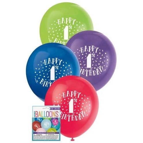 Happy 1st Birthday 8 x 30cm Balloons Assorted Colours