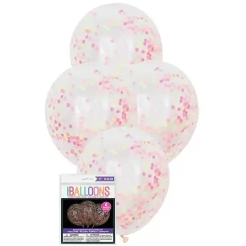 Clear Latex Balloons - Prefilled With Neon Confetti