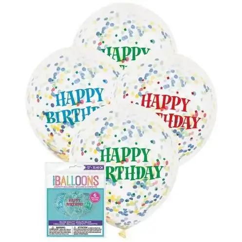 Happy Birthday Clear Latex Balloons Prefilled With Bright Confetti