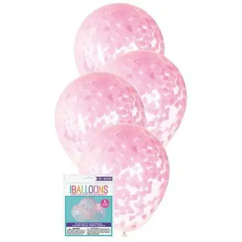 Clear Latex Balloons - Prefilled Pink Heart Confetti