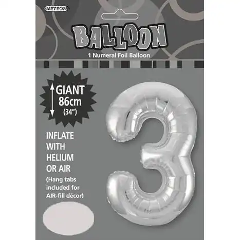 Silver 3 Numeral Foil Balloon