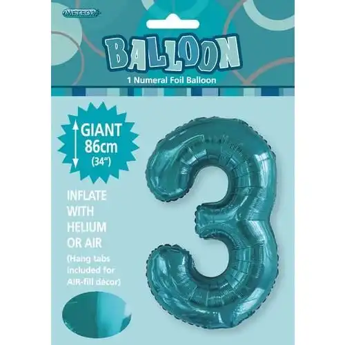 Caribbean Teal 3 Numeral Foil Balloon 86cm