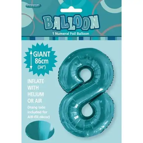 Caribbean Teal 8 Numeral Foil Balloon 86cm