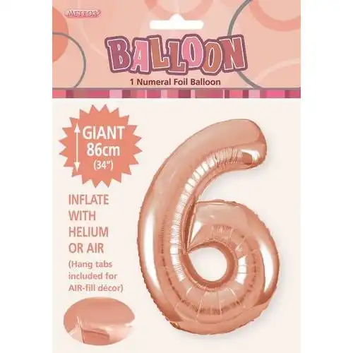 Rose Gold 6 Numeral Foil Balloon 86cm