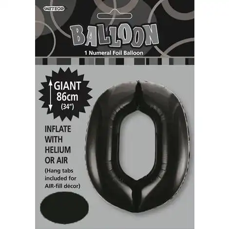 Black 0 Numeral Foil Balloon 86cm