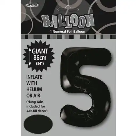 Black 5 Numeral Foil Balloon 86cm