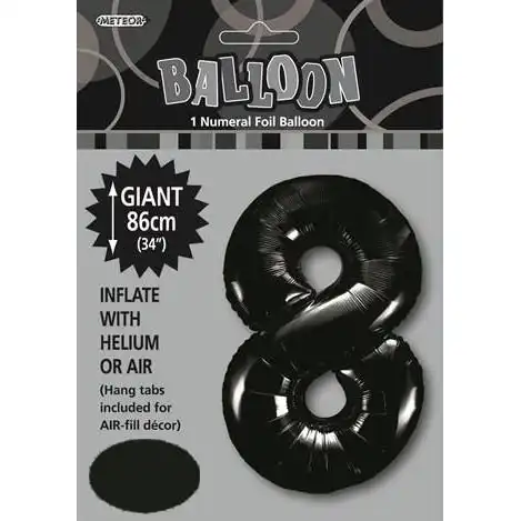 Black 8 Numeral Foil Balloon