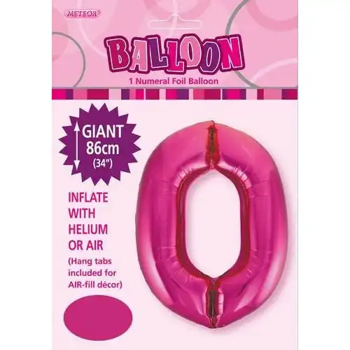 Hot Pink 0 Numeral Foil Balloon 86cm