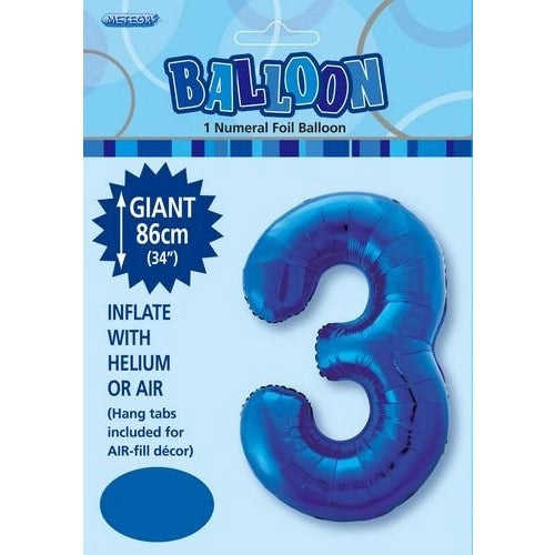 Royal Blue 3 Numeral Foil Balloon 86cm