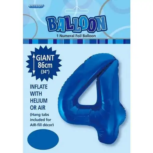 Royal Blue 4 Numeral Foil Balloon 86cm