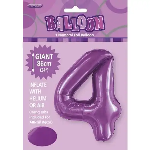 Pretty Purple 4 Numeral Foil Balloon 86cm