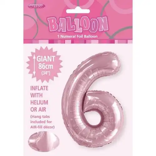 Lovely Pink 6 Numeral Foil Balloon 86cm