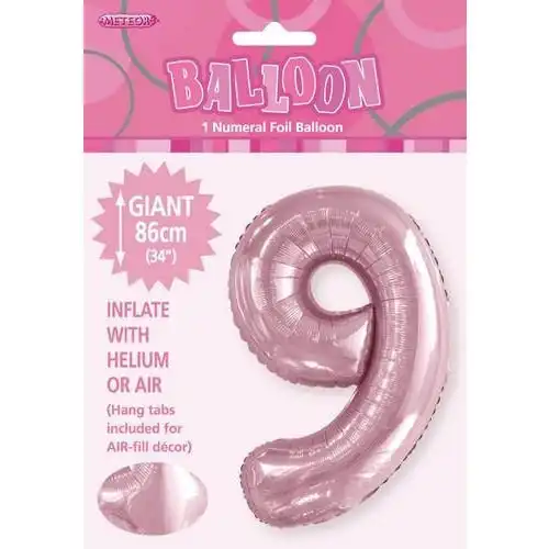 Lovely Pink 9 Numeral Foil Balloon 86cm