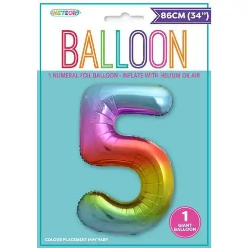 Rainbow 5 Numeral Foil Balloon 86cm