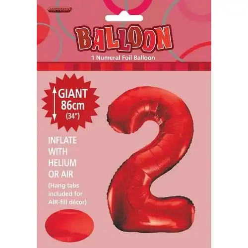 Red 2 Numeral Foil Balloon 86cm