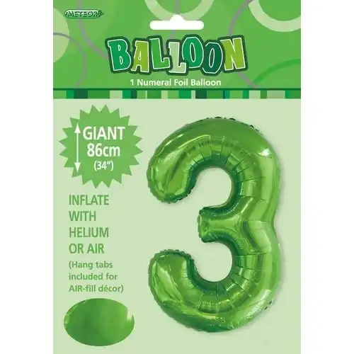 Foil Balloon - Lime Green 3 Numeral