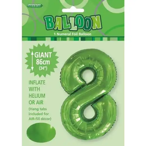 Lime Green 8 Numeral Foil Balloon 86cm