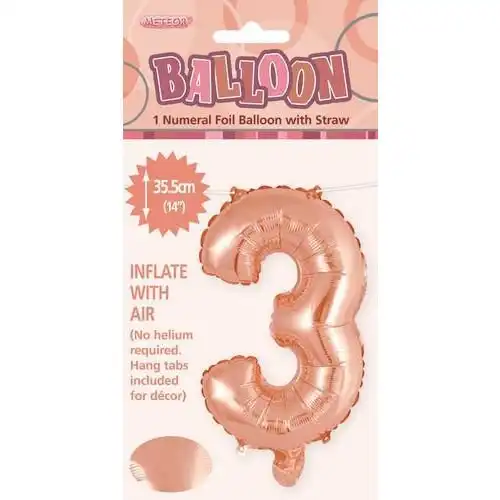 Rose Gold 3 Numeral Foil Balloon 35cm