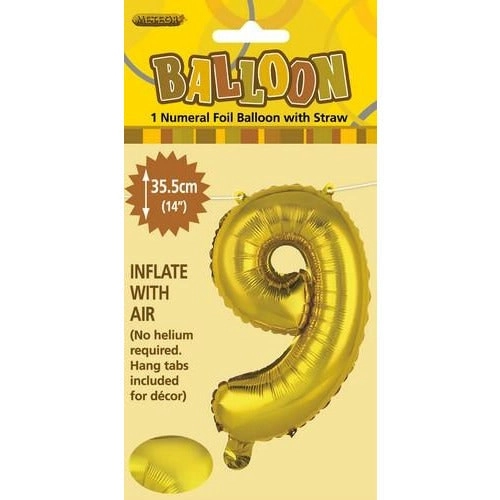 Gold 9 Numeral Foil Balloon