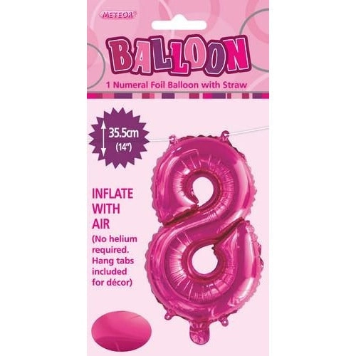 Hot Pink 8 Numeral Foil Balloon 35cm